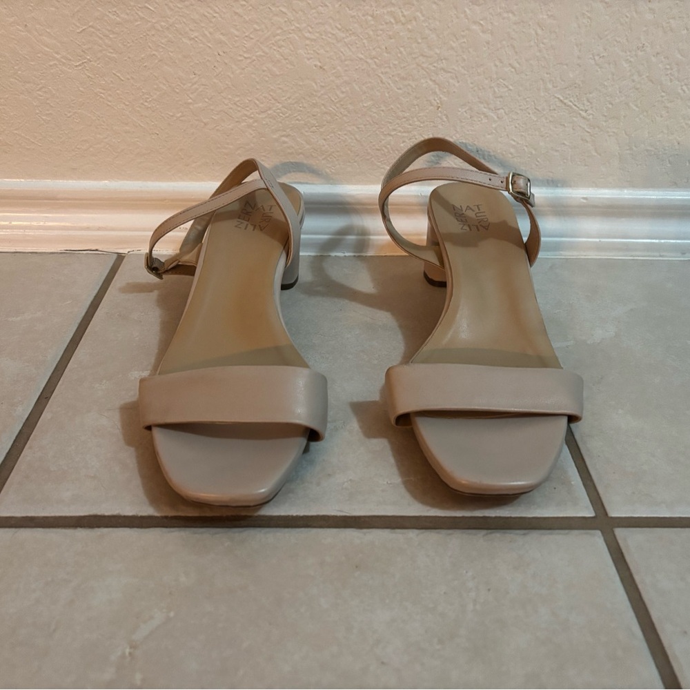 Naturalizer Ivy Beige Ankle Strap Heeled Sandals